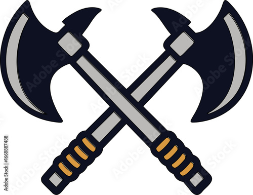Crossed axes vector ideal for heraldic game crests, camping logos, and rugged adventure badges.