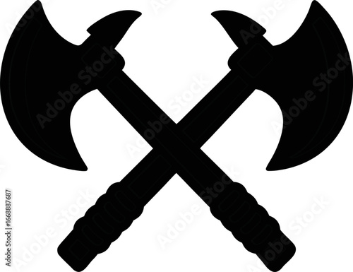 Silhouette of crossed axes perfect for modern timber jack logos, outdoor gear, and survival icons.
