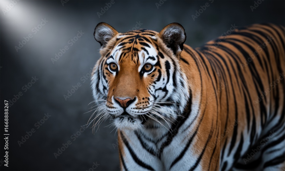 Naklejka premium Close-up of a tiger, spotlight on face