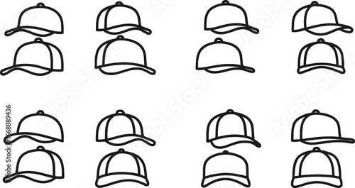 Baseball Cap Icons in Various Angles and Styles headwear accessory
