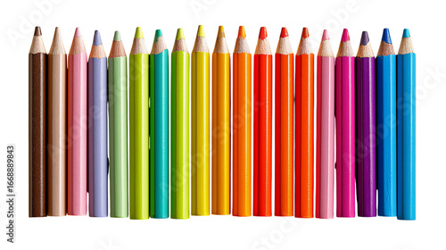 A row of colored pencils with a white background