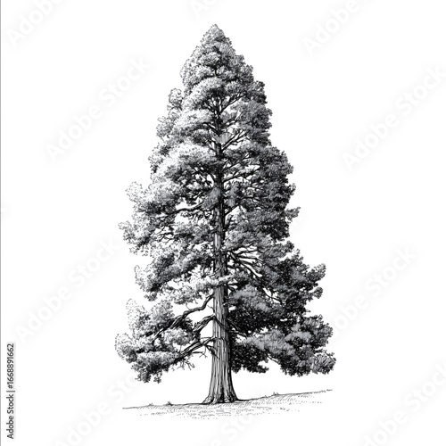 simple line drawing of a single Sequoia tree.