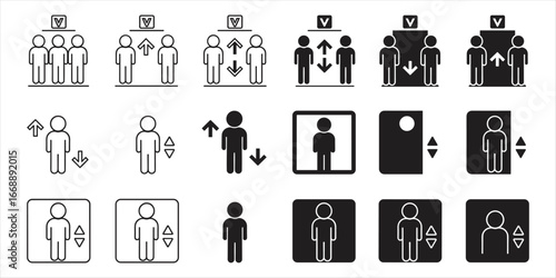 Elevator and People Icons Showing Movement and Direction lift symbol