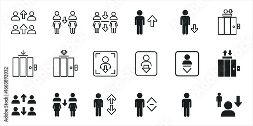 Elevator and People Icons Showing Up and Down Movement and Access lift symbol