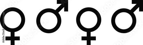 Male and Female Gender Symbols Arranged in Pairs on White Background vector illustration