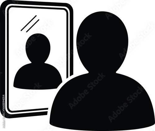Silhouette of a person looking into a mirror reflecting their image reflection