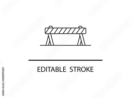 Simple line art traffic barrier icon for construction or safety signage, easily editable.