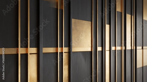 Wallpaper Mural Dark wall panel with golden stripes and geometric shapes, modern interior design Torontodigital.ca