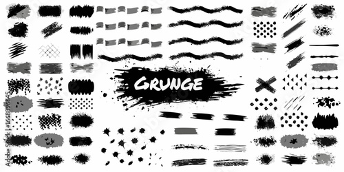 Collection of Black and Gray Grunge Brush Strokes and Shapes