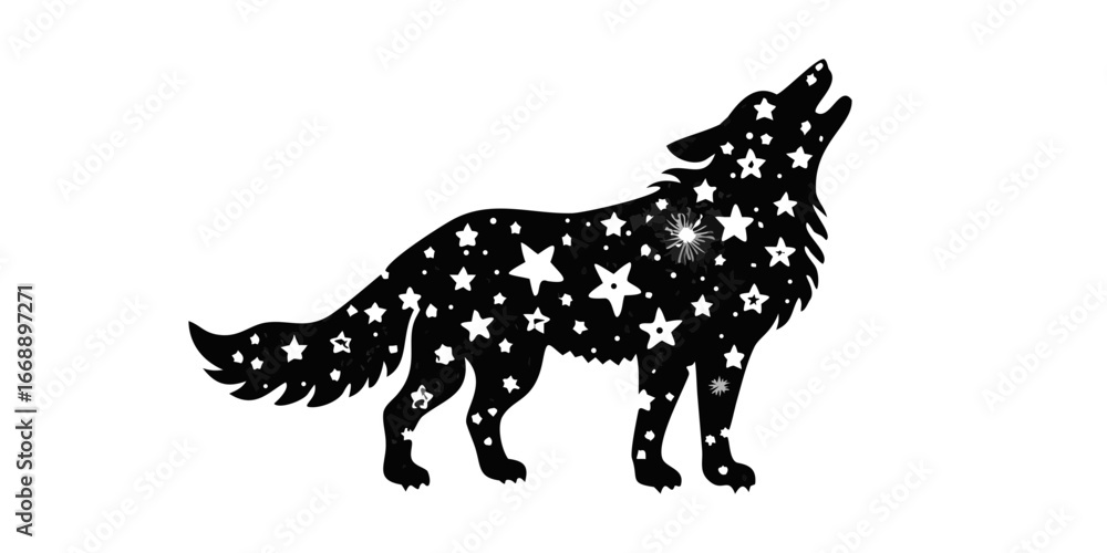 Fototapeta premium Silhouette of a Howling Wolf with Starry Night Sky Inside