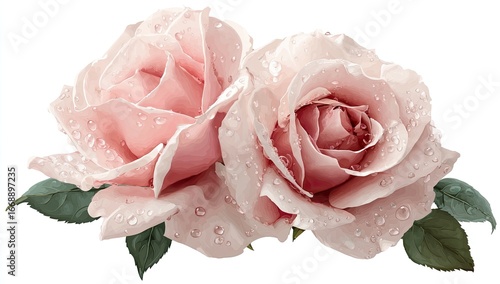 Delicate, pastel pink roses with water droplets