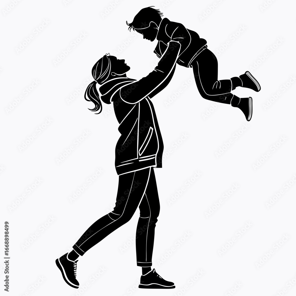 Fototapeta premium silhouette of a mother loves his child