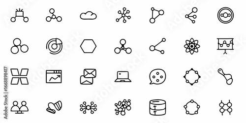 Dynamic collection of hand-drawn icons representing scientific concepts, technology, data, communication, and business growth, perfect for modern presentations and digital projects