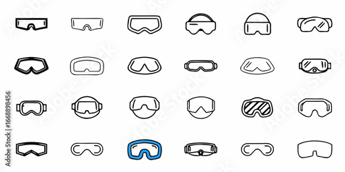 Discover a diverse collection of modern ski and snowboard goggles, featuring clean line art styles perfect for winter sports branding and design projects.