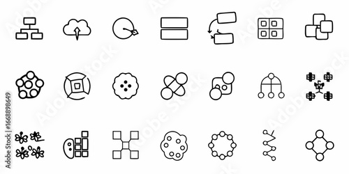 Collection of modern infographic and data visualization icons conveying complex information in a clear, concise, and visually appealing way for diverse applications