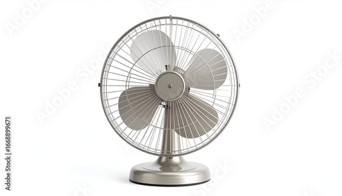 A classic metal standing fan design with metallic blades, symbolizing retro home appliances.