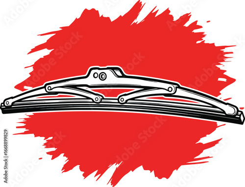 Windshield Wiper Icon – Bold Black and White Vector Illustration of Automotive Cleaning Component on Red Background