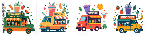 Food Trucks Serving Smoothies and Cocktails with Fruits