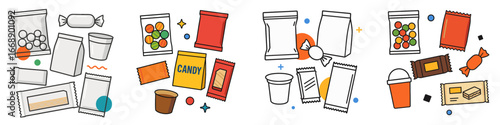 Assorted Snacks and Candies Collection, Minimalist flat design