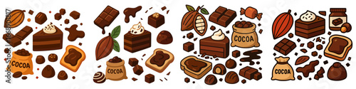 Assorted Chocolate Confections and Cocoa Beans, Minimalist flat