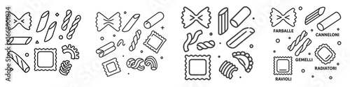 Assortment of Italian Pasta Shapes, Minimalist flat design