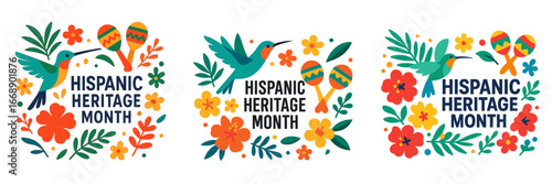 Hispanic Heritage Month Celebration with Hummingbirds and Maracas