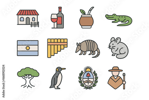 Argentinian Culture and Wildlife Symbols, Minimalist flat design