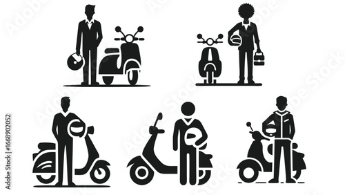Collection of People with Scooters in Silhouette Style Illustrations