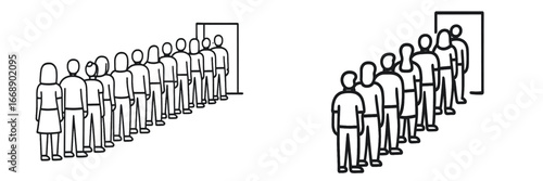 Diverse People Waiting in a Queue, Minimalist flat design
