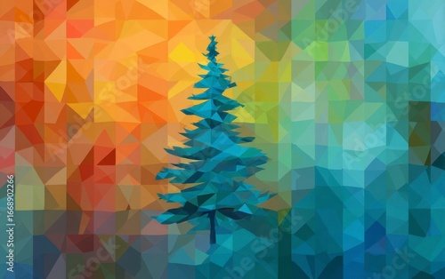 Abstract Geometric Tree Silhouette in Vibrant Colors