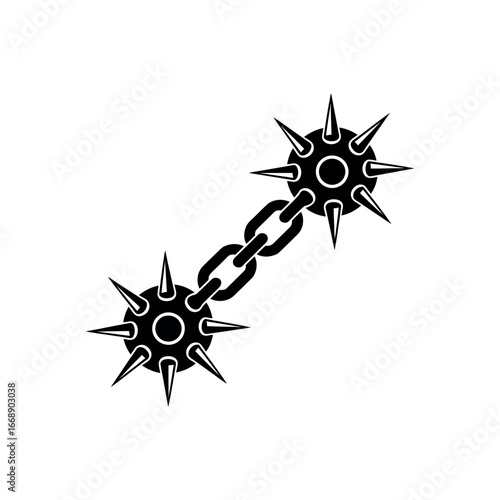 Black spiked ball and chain weapon icon on white background medieval weapon mace