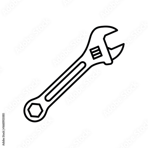 Black outline of an adjustable wrench on a white background spanner tool