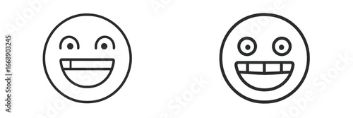 Happy Grinning Face with Big Eyes, Minimalist flat design