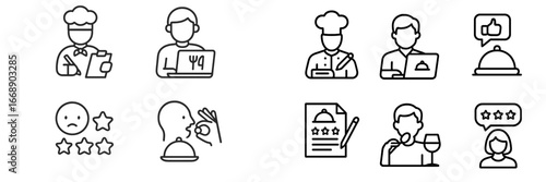 Restaurant Service and Customer Feedback Icons, Minimalist flat