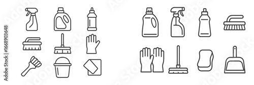 Household Cleaning Supplies and Tools Icons, Minimalist flat design