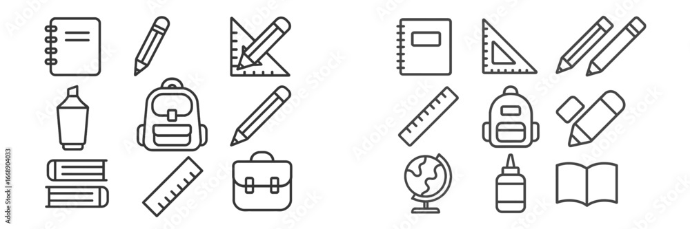 School and Stationery Items, Minimalist flat design School and Stationery Items, Minimalist flat design