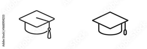 Graduation Cap Line Art Icons, Minimalist flat design