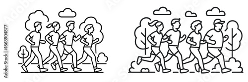 People jogging in a park, Minimalist flat design