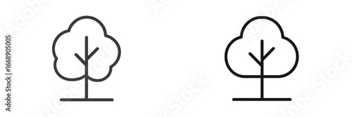 Stylized Tree Icon with Outline and Solid Fill, Minimalist flat