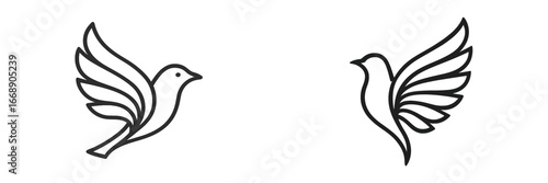 Stylized Dove with Wings Spread, Minimalist flat design