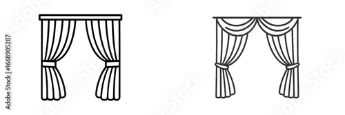 Drapery and Curtains with Tiebacks, Minimalist flat design