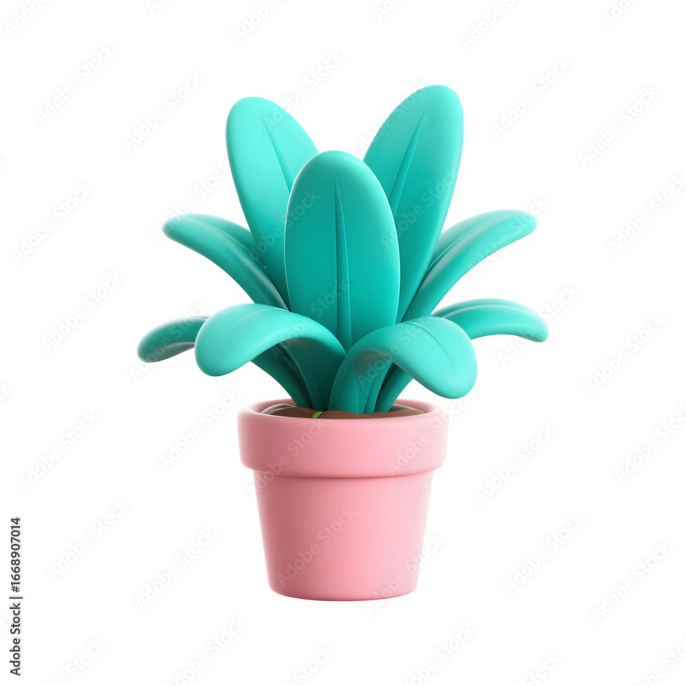 Obraz premium Cartoon Green Plant in a Pink Pot Isolated on Transparent Background