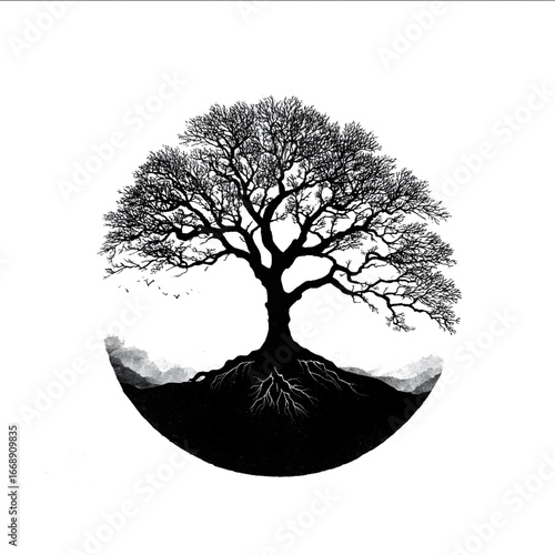 tree of life silhouette simple with some root details.