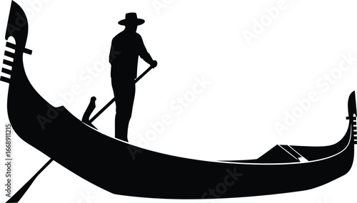 Silhouette of a Gondolier Rowing a Gondola in Venice italy boat