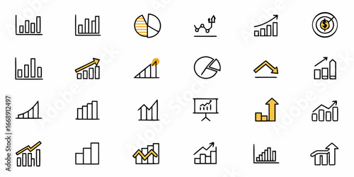Dynamic business and financial growth charts and graphs illustrating market trends, success, and progress for presentations and reports, modern and clean design