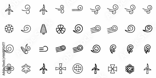Collection of weather and nature icons, perfect for design projects, websites, and educational content, evoking elements of wind and energy