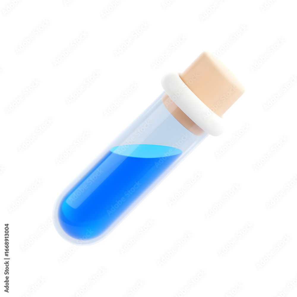 A Single Blue Potion Vial with Cork Stopper in a 3D Rendered Style A Single Blue Potion Vial with Cork Stopper in a 3D Rendered Style