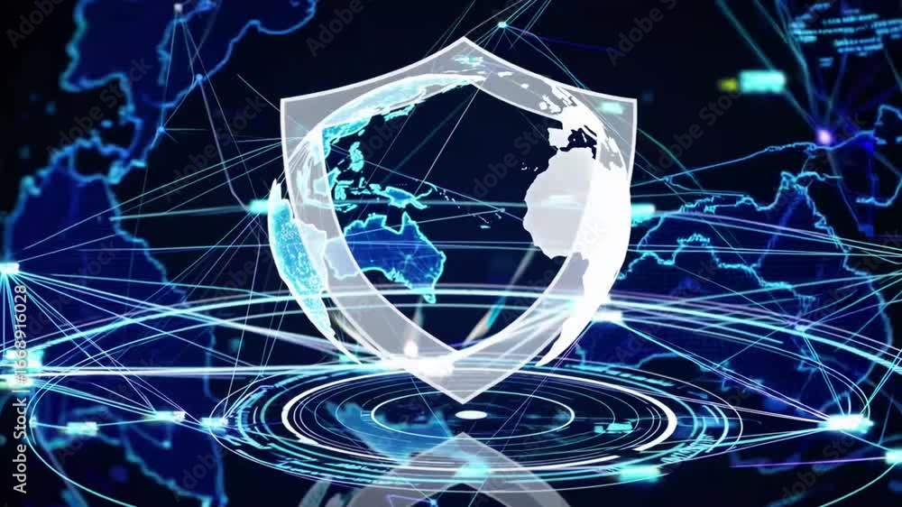 Shield Icon on Secure Global Network Representing Digital Data ...