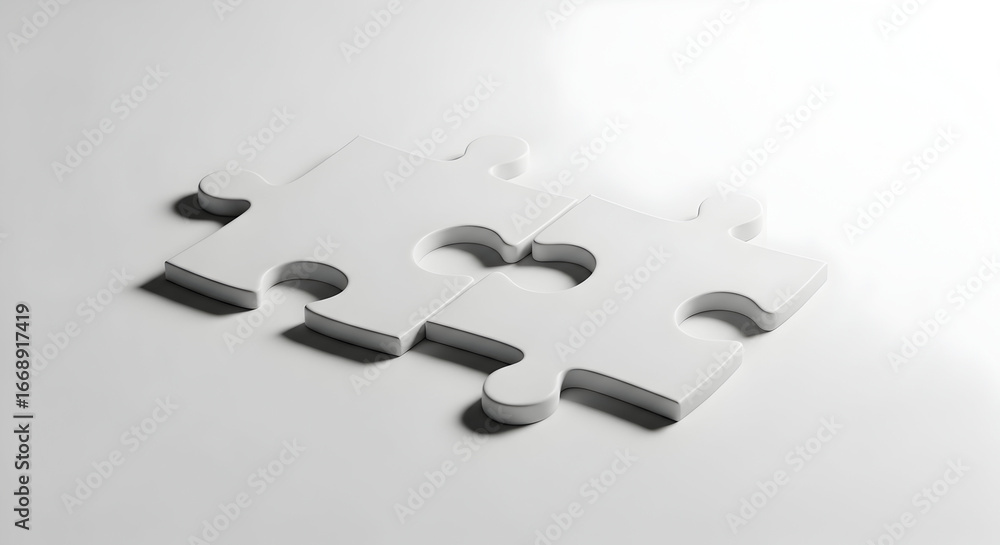 Obraz premium Two Interlocking Puzzle Pieces in Matte Gray — Conceptual Jigsaw Match Representing Problem Solving, Collaboration, and Fit