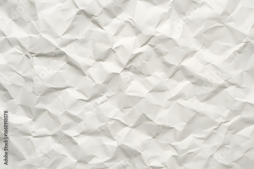 Textured background of crumpled white paper with deep shadows and highlights wrinkled